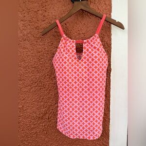 Dearlove Tummy Control Swimsuit High Neck Tankini Halter Pink Geometric Sz Small